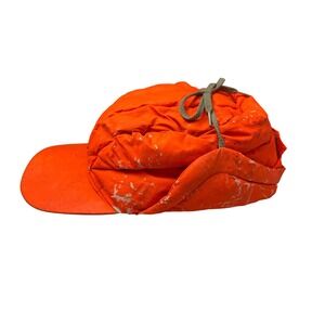 Eddie Bauer Orange Puffer Trapper Hat Ear Flaps Winter Warm Goose Down
